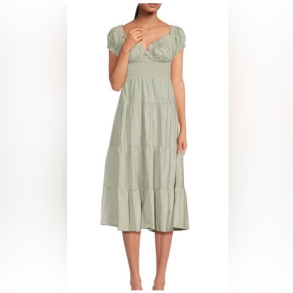 WeWoreWhat Dresses & Skirts - WeWoreWhat‎ Small Cotton Poplin Sage Green Puff Sleeve Smocked Midi Dress